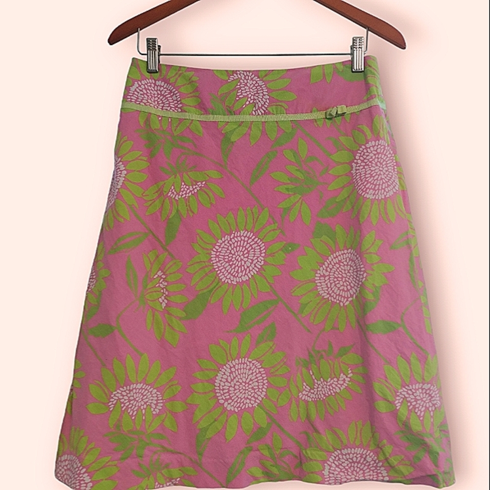 Lilly Pulitzer Skirt Size 6 Bryant Sunflower Midi Floral Print Zip Green Pink